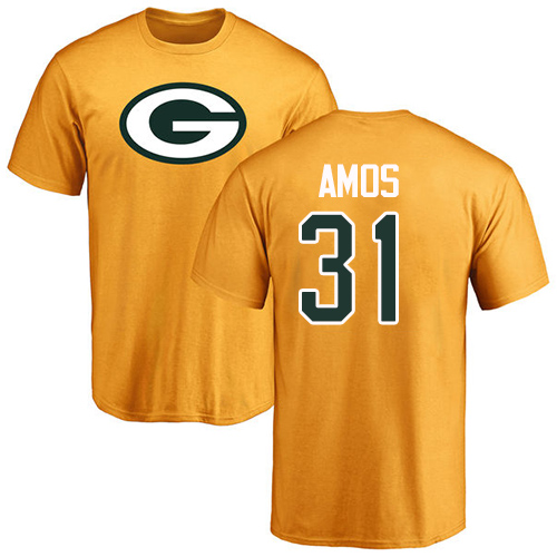 Men Green Bay Packers Gold #31 Amos Adrian Name And Number Logo Nike NFL T Shirt
